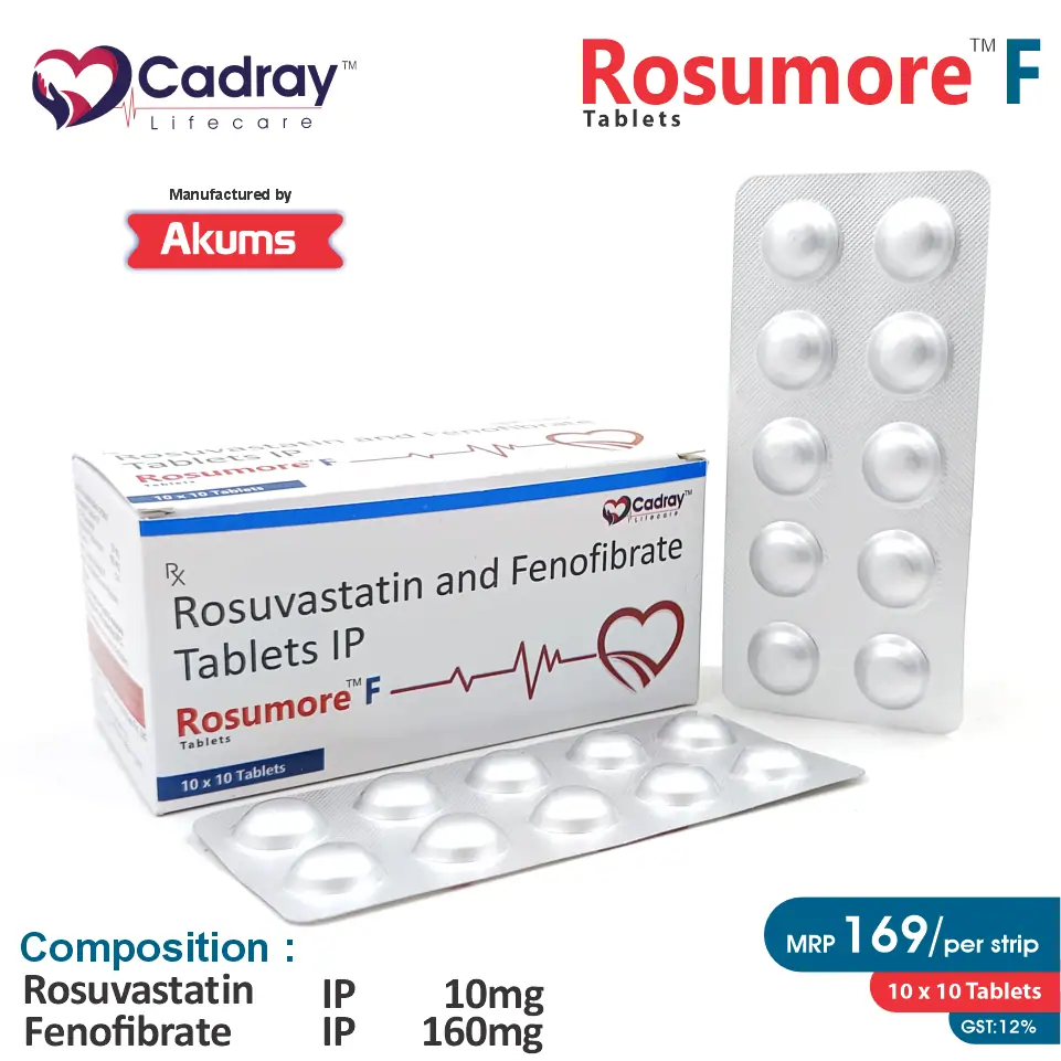 Rosuvastatin 10mg + Fenofibrate 160mg Tablet | Rosumore F 10 in PCD Pharma Franchise